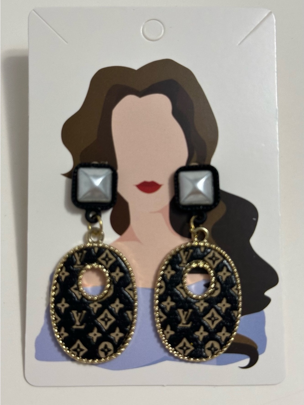 Gold and Black Patterned Drop Earrings